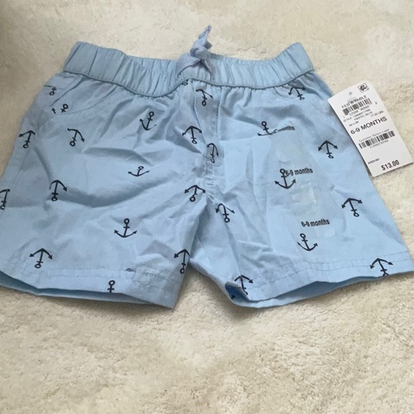 First Impressions NWT pull-up shorts. Light blue with navy anchors. 6-9m - Picture 2 of 5